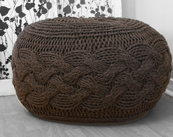 DIY Knitting PATTERN - Chunky Cable Knit Pouf (2012009): chunky knit, footstool, ottoman, oversized knit, stool, pouffe, foot stool, tuffet