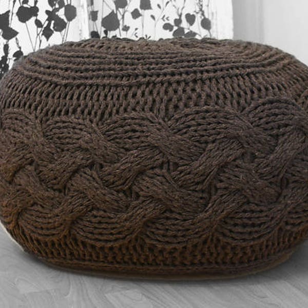 DIY Knitting PATTERN - Chunky Cable Knit Pouf (2012009) : gros tricot, repose-pieds, pouf, tricot surdimensionné, tabouret, pouf, repose-pieds, tuffet