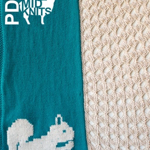 DIY Knitting PATTERN Duplicate Stitch Squirrel Stockinette & Lace Throw Blanket / Blanket Shawl / Scarf 42 x 52 2016013 image 2