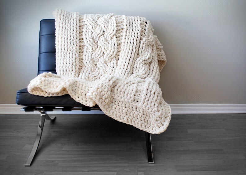 DIY Crochet PATTERN Double Cable Crochet Throw Blanket 2014001-2: crochet, pattern, crochet blanket, crochet cable, chunky crochet image 6