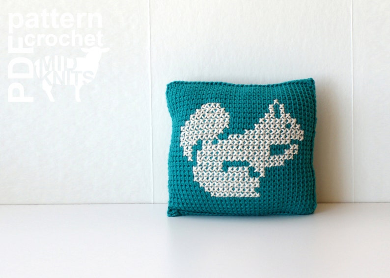 DIY Crochet PATTERN Learn To Tunisian Crochet Woodland Animals Cross-stitch Throw Pillows 8 Square Squirrel, Fox, Rabbit 2016008 image 3