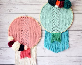 DIY Knitting PATTERN - Chevron Fringe Wall Hanging  Size: 14" diameter (2015010-2) Bohemian, Doily