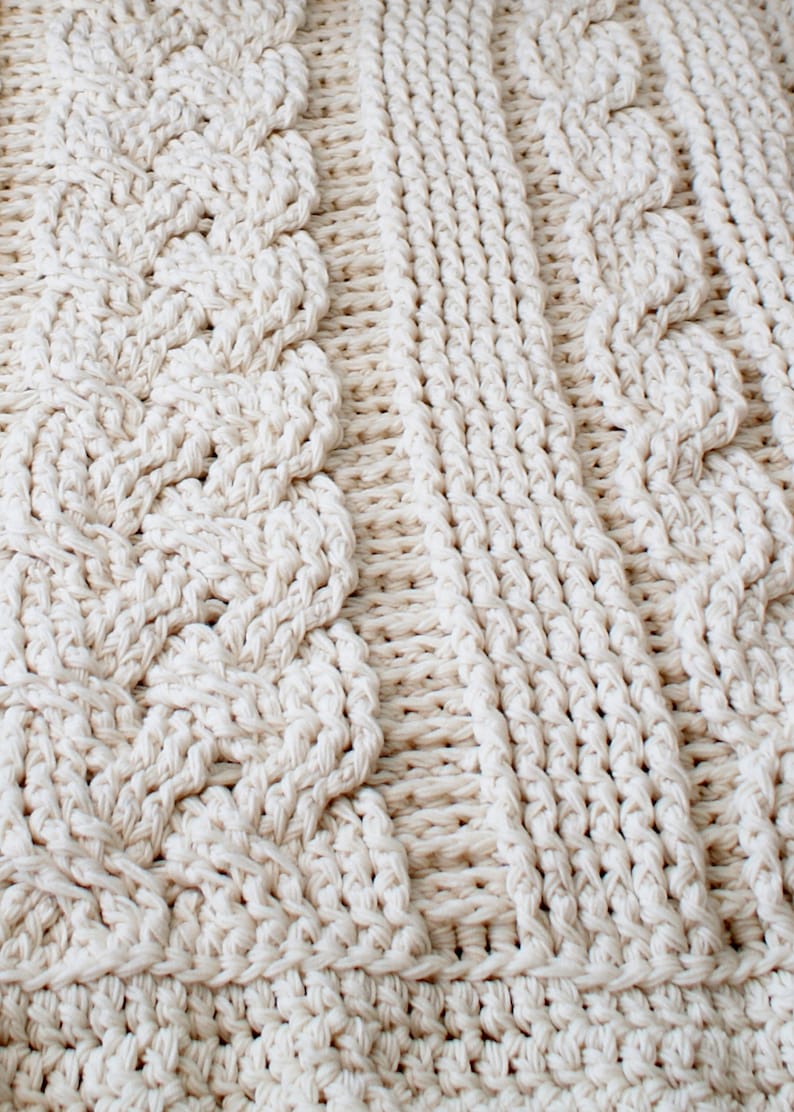 DIY Crochet PATTERN Double Cable Crochet Throw Blanket 2014001-2: crochet, pattern, crochet blanket, crochet cable, chunky crochet image 3