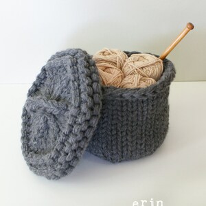 DIY Knitting PATTERN - Chunky Knit Lidded Baskets - 2 sizes (approx 5&quot; diameter by 4&quot; tall, and 7&quot; diameter by 5&quot; tall) (homdec012)