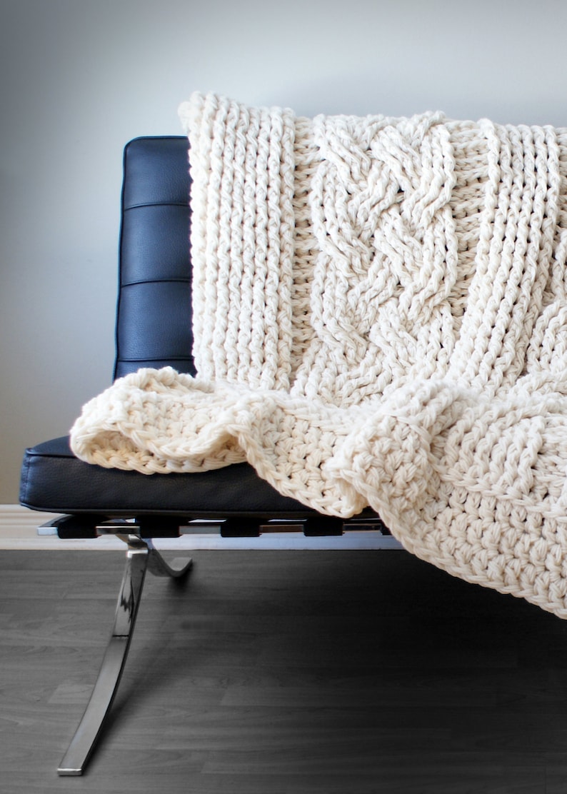 DIY Crochet PATTERN Double Cable Crochet Throw Blanket 2014001-2: crochet, pattern, crochet blanket, crochet cable, chunky crochet image 2