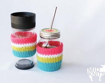 DIY Crochet PATTERN - Striped Drink Cozies - 3" diameter fits standard jar and coffee cup sleeve (2015031)