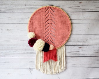 DIY Knitting PATTERN - Chevron Fringe Wall Hanging  Size: 14" diameter (2015010-2) Bohemian, Doily