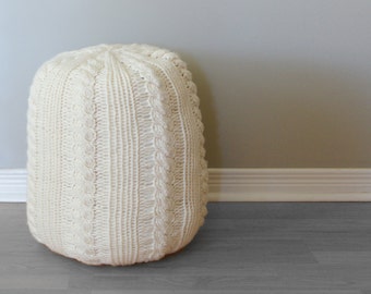 DIY Knitting PATTERN - Cable Knit Footstool  Size: 13" diameter x 17" tall (2015018)
