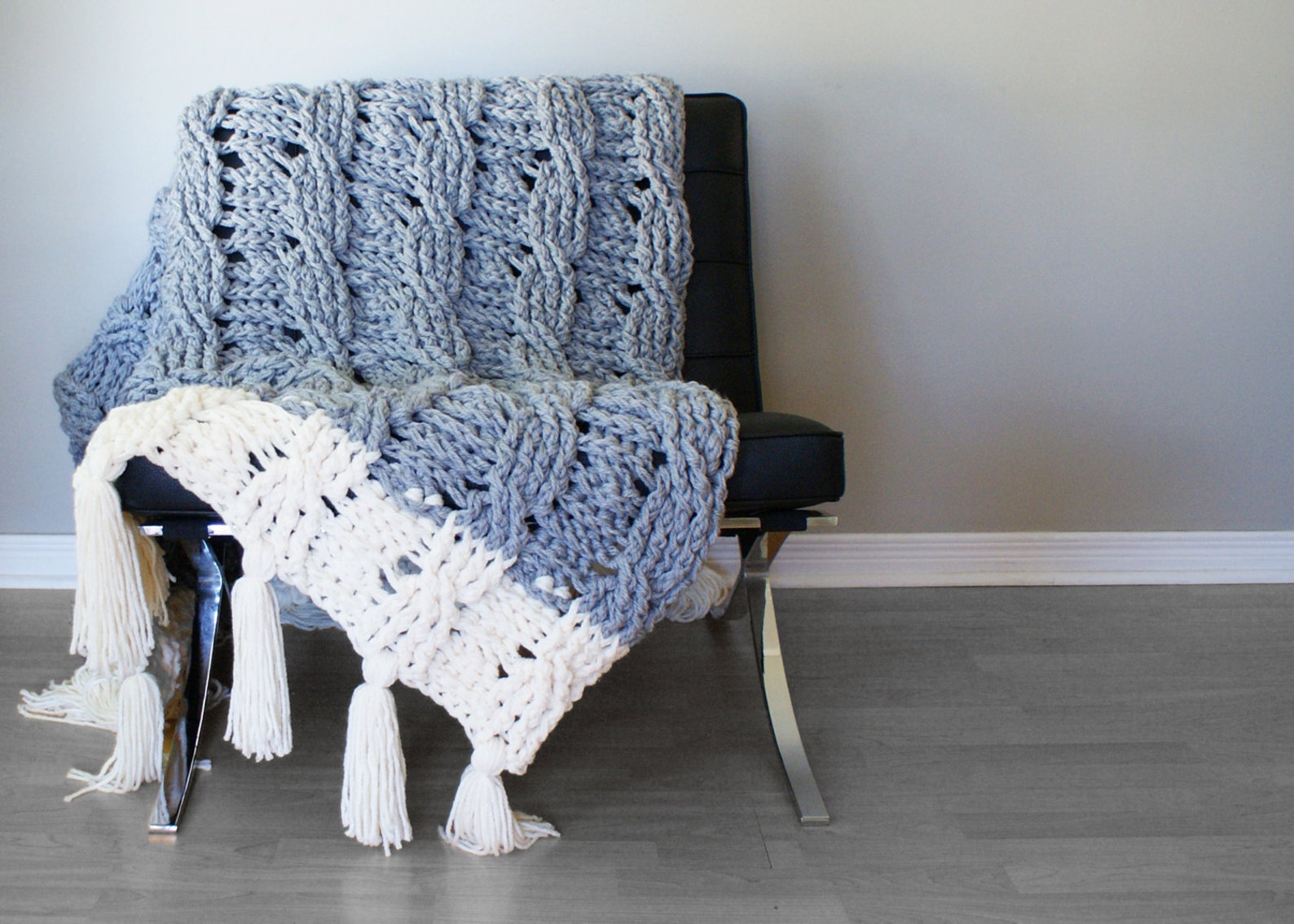 DIY Crochet PATTERN - Reversible Cable Throw Blanket / Rug 49" X 72 ...