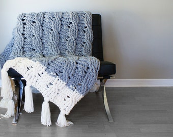 DIY Crochet PATTERN - Reversible Cable Throw Blanket / Rug 49" x 72" (2015022)