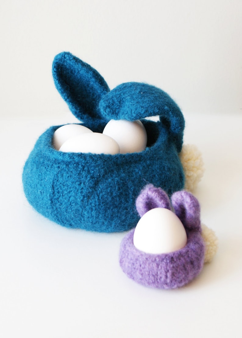 DIY Knitting PATTERN Knit Wool Felt Bunny Bowls in 3, 4, and 7 diameter image 2