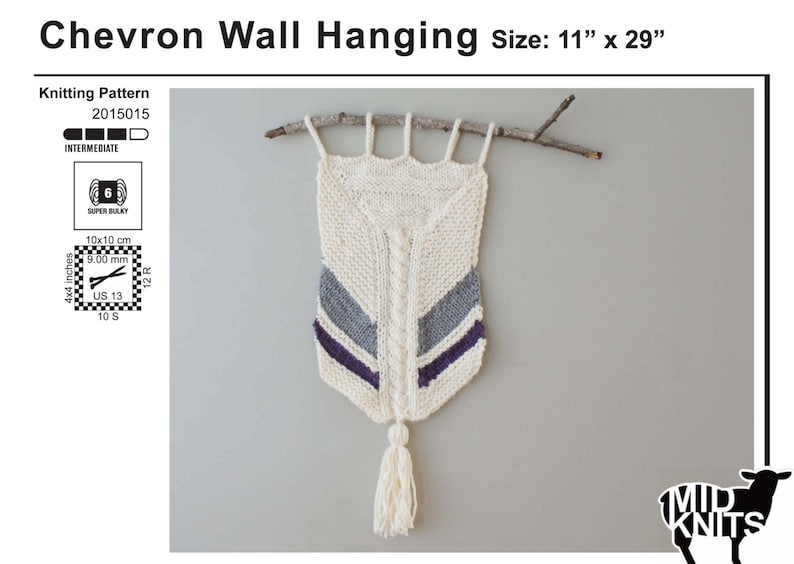 DIY Knitting PATTERN Chevron Wall Hanging Size: 11 x 29 2015015 image 3