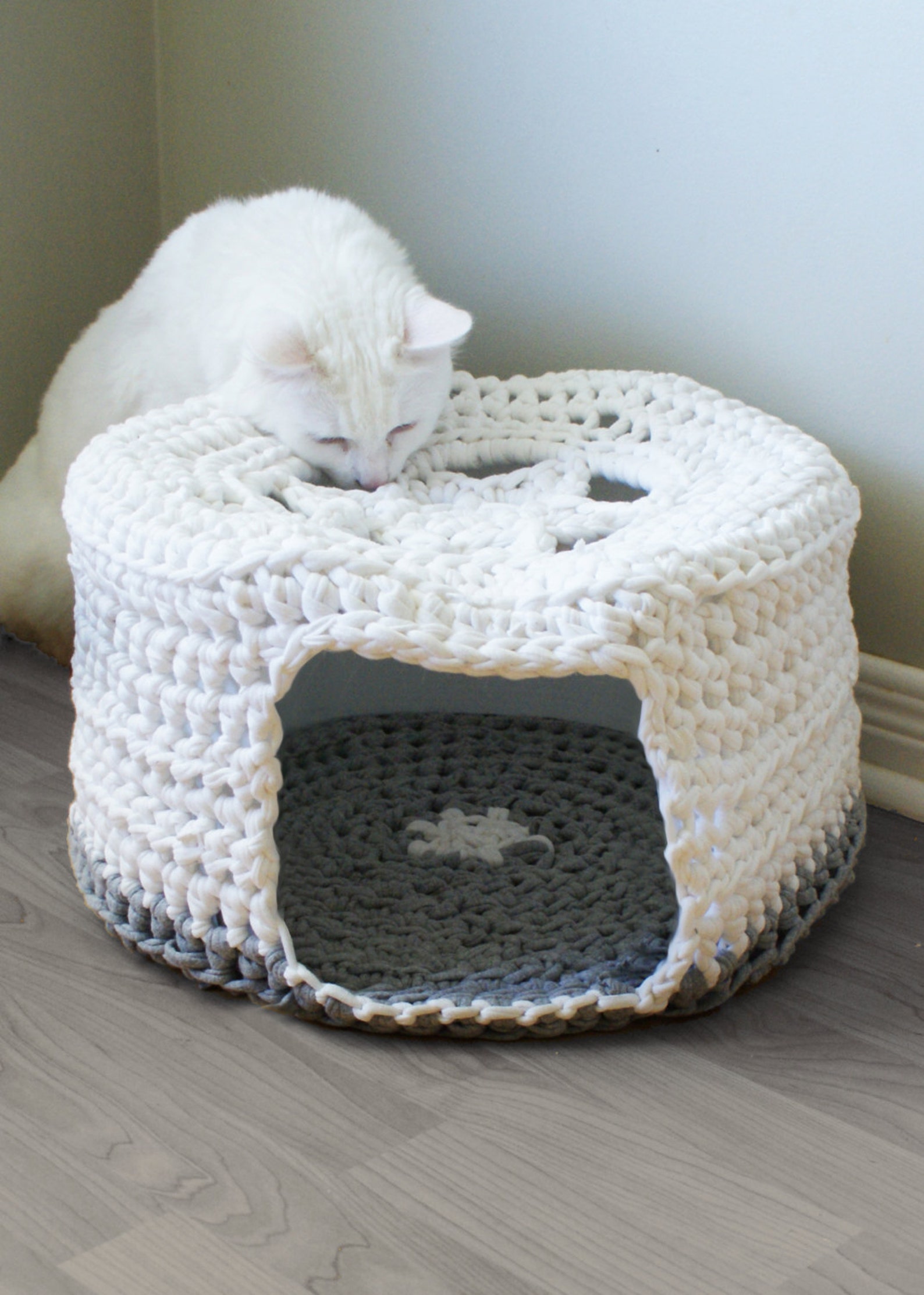 DIY Crochet PATTERN Chunky Tshirt Yarn Pet Cave / Cat Bed Etsy.de