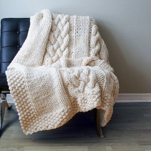 DIY Knitting PATTERN - Double Cable Throw Blanket (2012002); oversized knits, knit blanket, cable knit, knit rug, knitting patterns, knit