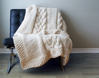 DIY Knitting PATTERN - Double Cable Throw Blanket (2012002); oversized knits, knit blanket, cable knit, knit rug, knitting patterns, knit