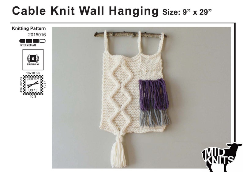 DIY Knitting PATTERN Cable Knit Wall Hanging Size: 9 x 29 2015016 image 2