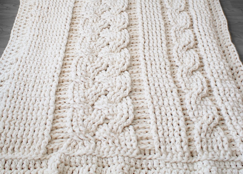 DIY Crochet PATTERN Double Cable Crochet Throw Blanket 2014001-2: crochet, pattern, crochet blanket, crochet cable, chunky crochet image 4