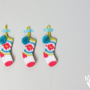 DIY Crochet PATTERN - Fair Isle Christmas Mini-Stocking Ornament- 4&quot; (2015036)