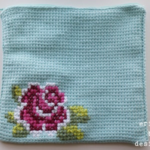 DIY Tunisian Crochet PATTERN Cotton Pink Rose Bloom Clutch 11 x 11 tunisian007 image 3