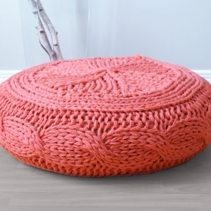 DIY Knitting PATTERN Cable Knit Footstool Cover fits Ikea's Alseda Footstool 23-7/8 diameter x 7-1/8 high image 1