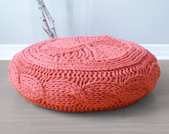 DIY Knitting PATTERN - Cable Knit Footstool Cover fits Ikea's Alseda Footstool 23-7/8" diameter x 7-1/8" high