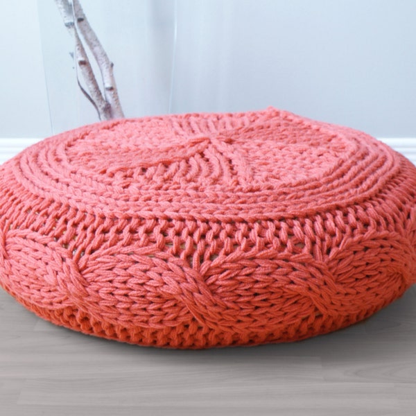 DIY Knitting PATTERN - Cable Knit Footstool Cover fits Ikea's Alseda Footstool 23-7/8" diameter x 7-1/8" high