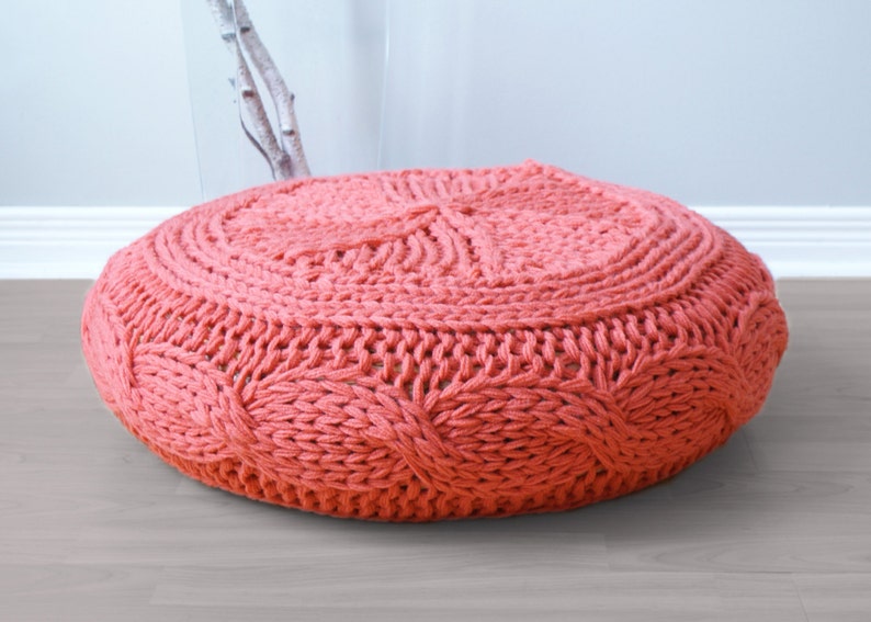 DIY Knitting PATTERN Cable Knit Footstool Cover fits Ikea's Alseda Footstool 23-7/8 diameter x 7-1/8 high image 1