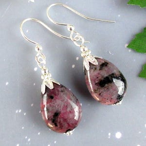 Imperial Jasper Gemstone Earrings, Purple and Black, Bright Silver, Victorian Style, Simple Elegance, Stone of Creative Visualization