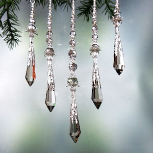 Crystal Suncatcher, Icicle Ornament, Smoky Satin Grey Asfour Full Lead Crystal Prism, Three Different Sizes, Sold Individually