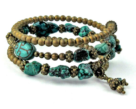 Natural Turquoise Gemstone Memory Wire Bracelet Egyptian | Etsy