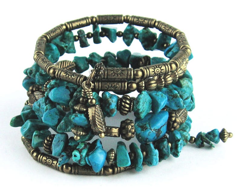 Turquoise Gemstone Memory Wire Bracelet Genuine Turquoise - Etsy