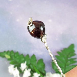 Garnet Gemstone Shawl Pin, January Birthstone, Wand Style, Silver Wire, Wrap Accessory, Shawl Stick Pin, Hair Ornament