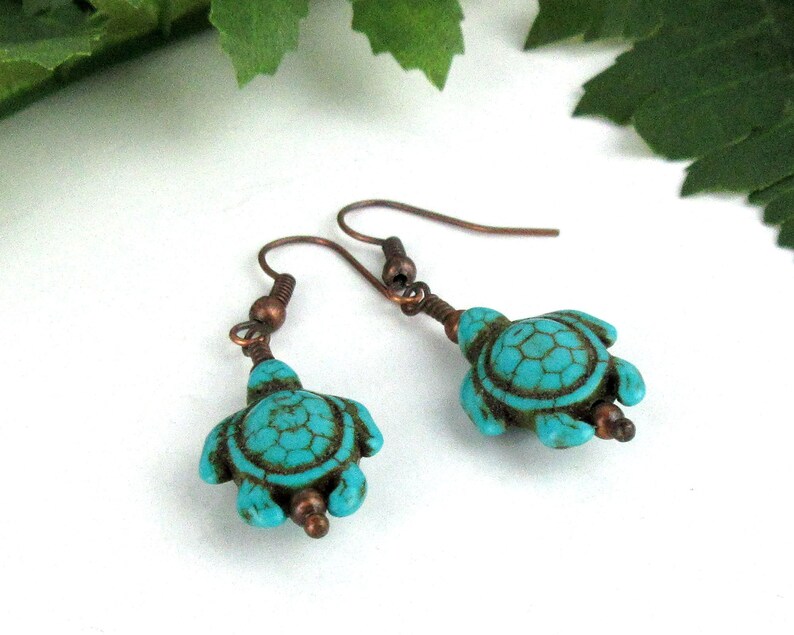 Whimsical Turtle Earrings Turquoise Howlite Turtles Etsy