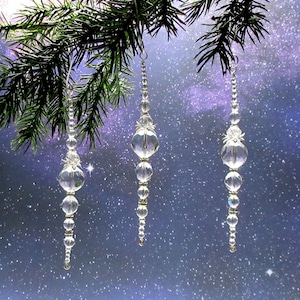 Suncatcher, Icicle Ornament, Christmas Ornament, Icy Glass Crystals, Bright Silver, Christmas Decoration, Sold Individually