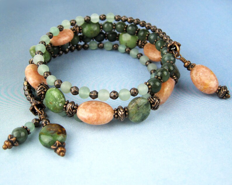 Gemstone Wrap Bracelet Orange Calcite Jasper Serpentine Etsy