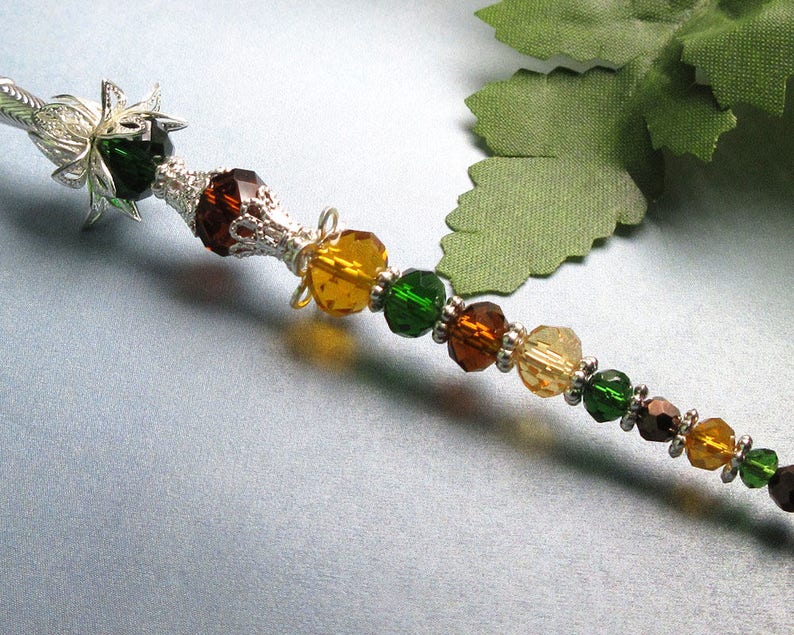 Crystal Suncatcher Meditation Tool Autumn Tones Home Decor Handmade Hanger Glass Crystal Prism Icicle Ornament Silver Green Golden