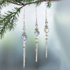 Suncatcher, Icicle Ornament, Christmas Ornament, Light Purple Glass Crystals, Bright Silver, Christmas Decoration, Sold Individually