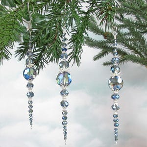 Icicle Ornament, Christmas Ornament, Limited Edition, Stunning Suncatcher, Icy Blue Glass Crystals, Bright Silver, Handmade Hanger Included