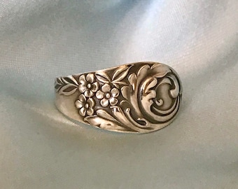 Romantische Vergissmeinnicht Blumen Löffel Ring Floral Sterling Silber Zarte Löffel Ring als Symbol der Erinnerung