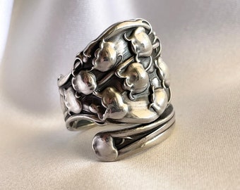 Lily of the Valley Sterling Spoon Ring Art Nouveau April Birth Flower