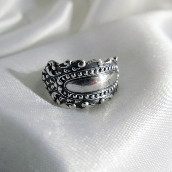 Victorian Spoon Ring Sterling Silver Circa 1895 Ornate Scollwork Silver Alternative Wedding Anniversary Band Gift for Her