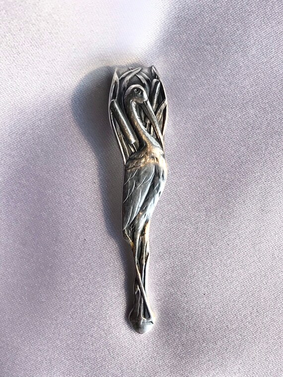 Stork Bird Spoon Pendant Rare Figural Sterling Silver Art Nouveau