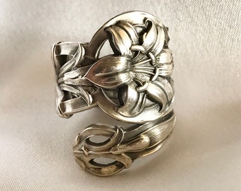 Easter Lily Flower Spoon Ring Sterling Silver Art Deco