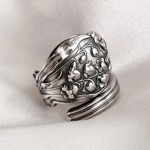 Lily of the Valley May Birth Flower Sterling Spoon Ring Art Nouveau