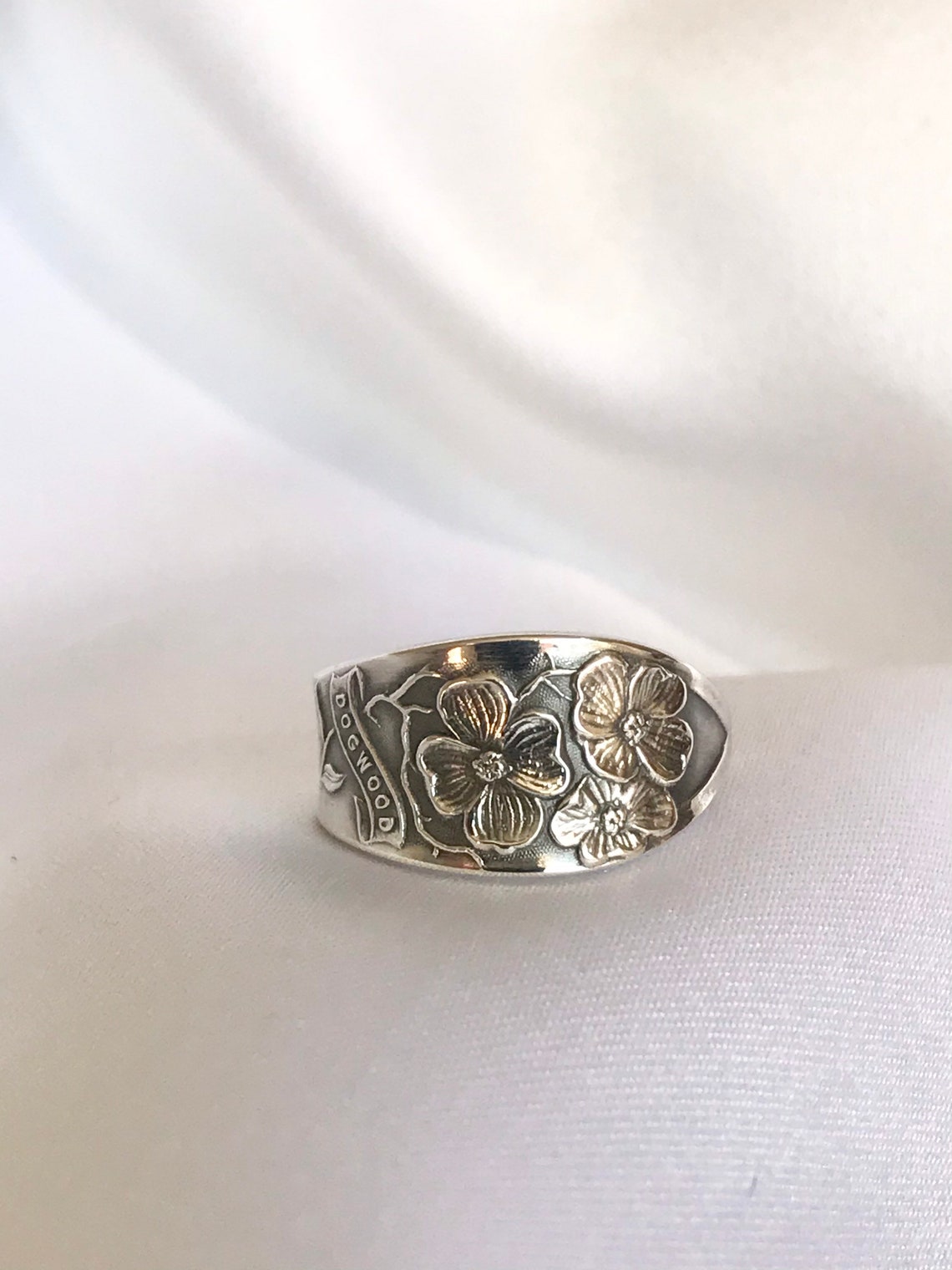 Dogwood Sterling Spoon Ring Antique Spoon Spoon Ring Symbolic Etsy