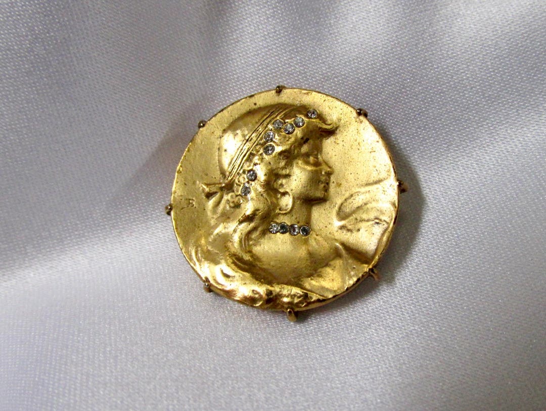 ALVA DVB Art Nouveau Pretty Woman Gold Rhinestone Brooch ALVA - Etsy ...