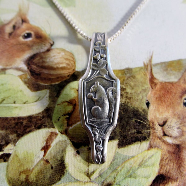 Squirrel Pendant Victorian Autumn Forest Sterling Silver Whimsical Woodland Animal Jewelry