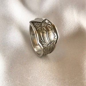 Japonisme Love Bird Spoon Ring Rare Japanese Pattern Antique Circa 1870s Sterling Silver Spoon Ring