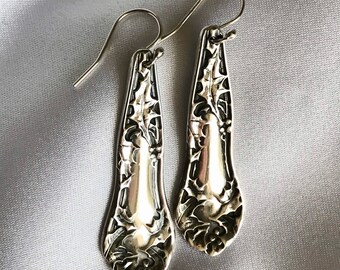 Holly Sterling Spoon Earrings Symbolic of Protection Unique Gift For Her