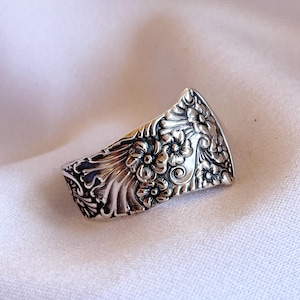 Art Nouveau Forget Me Not Flower Sterling Silver Shiebler Spoon Ring Friendship and Remembrance